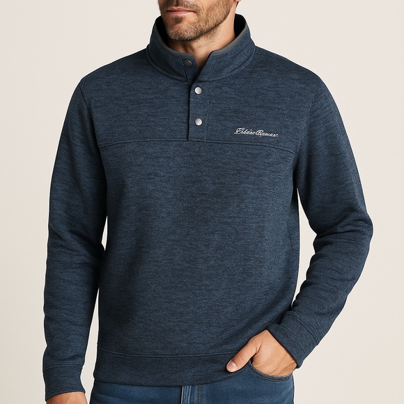 Eddie Bauer Radiator Fleece Snap Pullover Mock Neck — Men’s XL Blue Heather - Picture 2 of 9